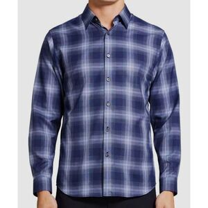 THEORY Mens Shirt Small Blue Plaid Button Up IRVING Baltic Shade Flanella $225